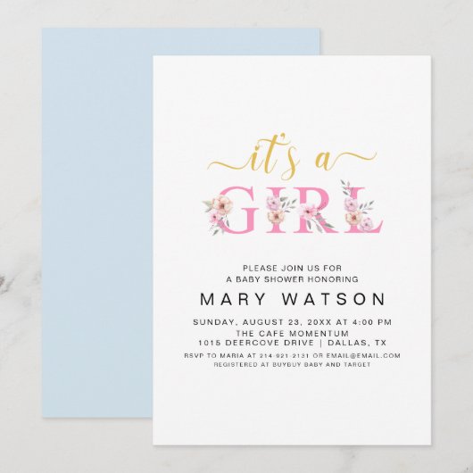 Schattige Elegant Modern Simpel Het is een Meisje Kaart (Voorkant / Achterkant)