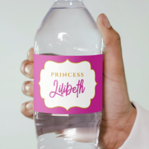 Schattige Elegant Prinses Meisje Goud  Fairy Naam Waterfles Etiket
