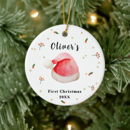 Schattige Elegant Santa Hat Baby's Eerste Kerstmis Keramisch Ornament