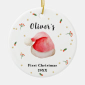 Schattige Elegant Santa Hat Baby's Eerste Kerstmis Keramisch Ornament (Voorkant)