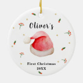 Schattige Elegant Santa Hat Baby's Eerste Kerstmis Keramisch Ornament (Achterkant)