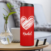 Schattige Elegant Script Naam Modern Hearts Love R Thermosbeker