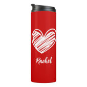 Schattige Elegant Script Naam Modern Hearts Love R Thermosbeker (Geroteerd rechts)