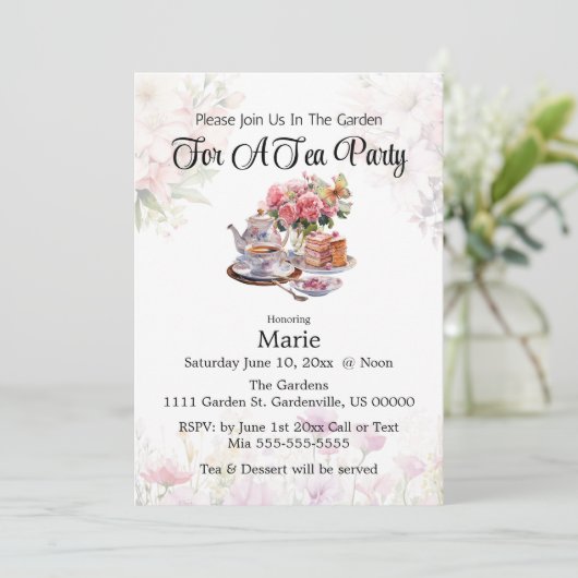 Schattige Elegant Tea Party/Aangepaste feestuitnod Kaart (Staand voorkant)