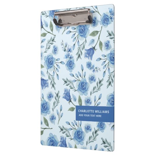 Schattige Elegant Waterverf Blauw Bloempatroon Klembord (Links)