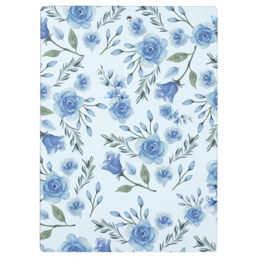 Schattige Elegant Waterverf Blauw Bloempatroon Klembord (Achterkant)