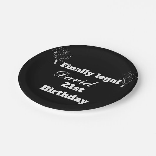 Schattige Elegant Zwart Eindelijk legaal 21ste Ver Papieren Bordje (Gekanteld)