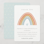 Schattige Elegante Blos Blauw Hart Regenboog Baby  Bedankkaart (Voorkant / Achterkant)