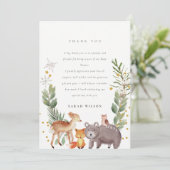 Schattige Elegante Bosdier Bladerige Baby Shower Bedankkaart (Staand voorkant)