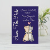 Schattige Elegante Kat Cartoon Perfecte Puns Bruil Save The Date (Staand voorkant)