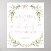 Schattige Elegante Roze Bloemige Baby Meisje Showe Poster (Voorkant)