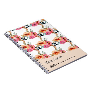 Schattige Elegante Waterverf Roze Roos Bloemig  Notitieboek