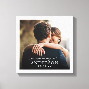 Schattige Elegante Witte Mr en Mrs Foto Huwelijk Canvas Afdruk