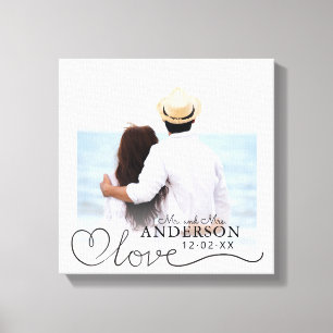 Schattige Elegante Witte Mr en Mrs Foto Huwelijk Canvas Afdruk