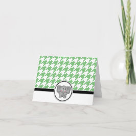 Schattige Elephant aangepaste Green Houndstooth-ka Bedankkaart