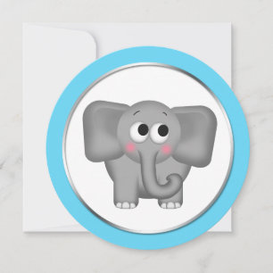Schattige Elephant Aqua ronde Baby shower Uitnodig Kaart