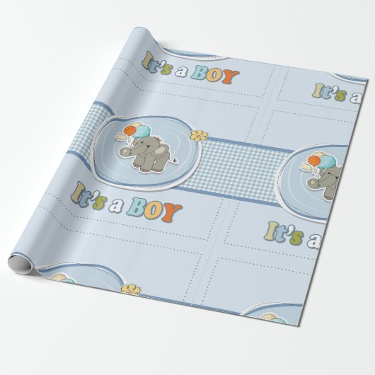 Schattige Elephant Baby Boy aangekondigd Cadeaupapier (Uitgerold)