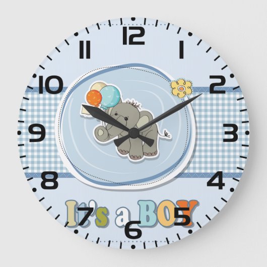 Schattige Elephant Baby Boy aangekondigd Grote Klok (Voorkant)