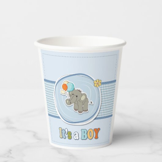 Schattige Elephant Baby Boy aangekondigd Papieren Bekers (Voorkant)
