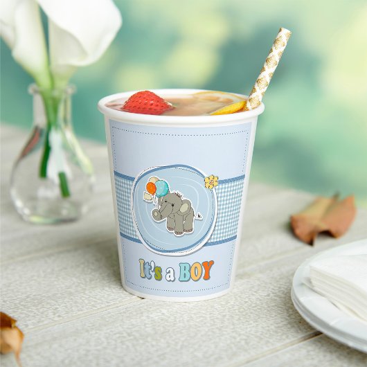Schattige Elephant Baby Boy aangekondigd Papieren Bekers