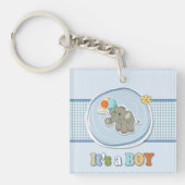 Schattige Elephant Baby Boy aangekondigd Sleutelhanger (Voorkant)