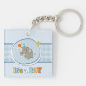 Schattige Elephant Baby Boy aangekondigd Sleutelhanger (Achterkant)