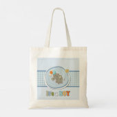 Schattige Elephant Baby Boy aangekondigd Tote Bag (Achterkant)
