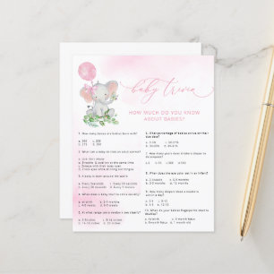 Schattige Elephant Baby shower Baby Trivia Game