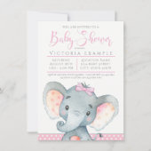 Schattige Elephant Baby Shower Invitations meisjes Kaart (Voorkant)