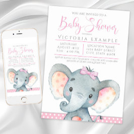 Schattige Elephant Baby Shower Invitations meisjes Kaart