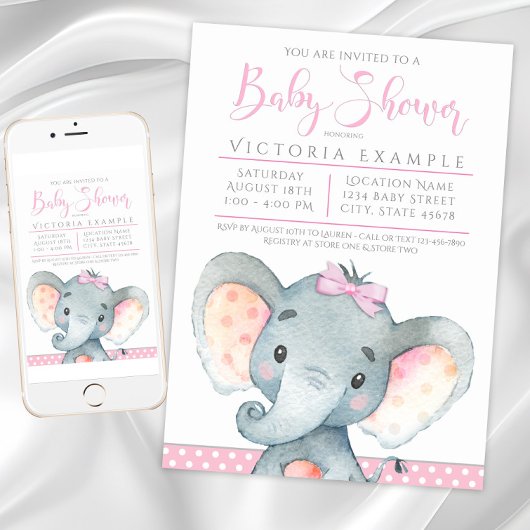 Schattige Elephant Baby Shower Invitations meisjes Kaart