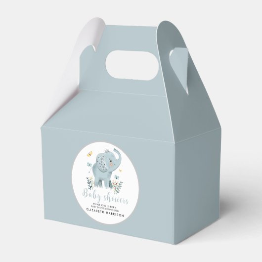 Schattige Elephant Blue Baby Boy Shower Bedankdoosjes (Voorkant Zijde)