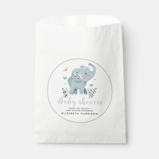 Schattige Elephant Blue Baby Boy Shower Bedankzakje (Voorkant)