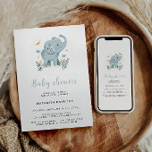 Schattige Elephant Blue Baby Boy Shower Kaart