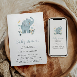 Schattige Elephant Blue Baby Boy Shower Kaart