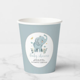 Schattige Elephant Blue Baby Boy Shower Papieren Bekers