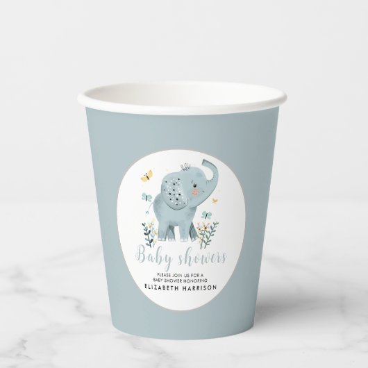 Schattige Elephant Blue Baby Boy Shower Papieren Bekers (Voorkant)