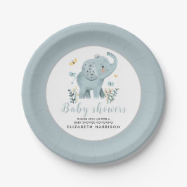 Schattige Elephant Blue Baby Boy Shower Papieren Bordje