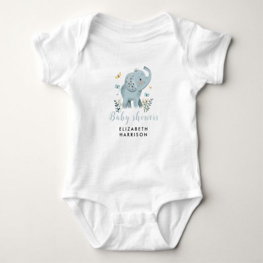 Schattige Elephant Blue Baby Boy Shower Romper (Voorkant)
