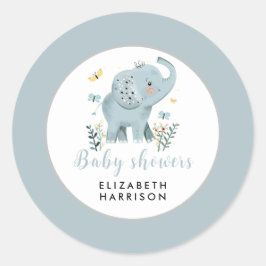 Schattige Elephant Blue Baby Boy Shower Ronde Sticker