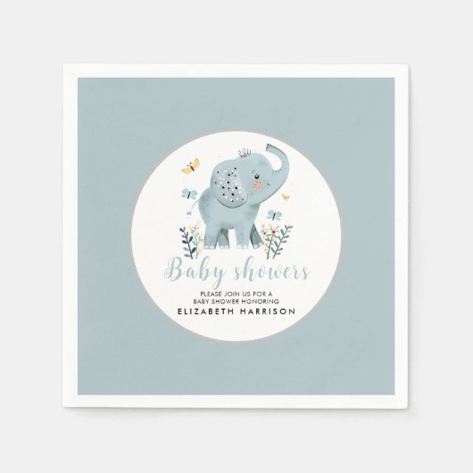 Schattige Elephant Blue Baby Boy Shower Servet (Voorkant)