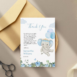 Schattige Elephant Blue Balloon Floral Baby shower Bedankkaart