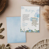 Schattige Elephant Blue Balloon Floral Baby shower Bedankkaart
