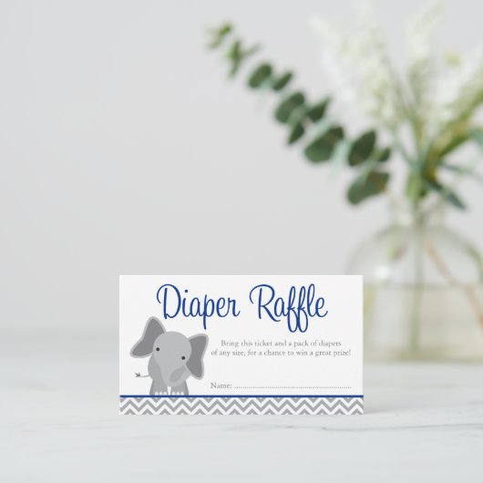 Schattige Elephant Chevron Navy Diaper Raffle Tick Informatiekaartje (Staand voorkant)