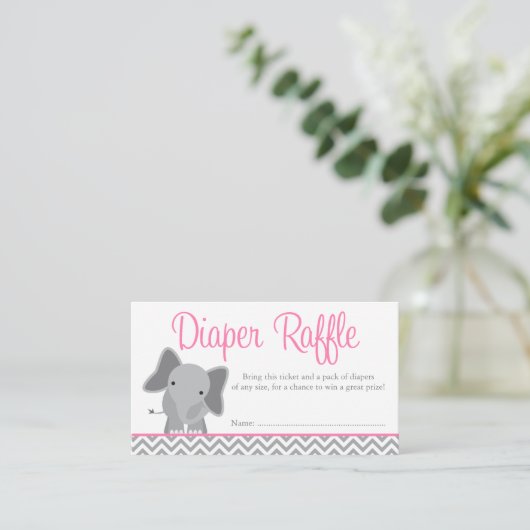 Schattige Elephant Chevron Roze Luier Raffle Ticke Informatiekaartje (Staand voorkant)