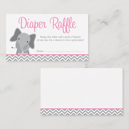 Schattige Elephant Chevron Roze Luier Raffle Ticke Informatiekaartje (Voorkant / Achterkant)