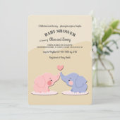 Schattige Elephant Couple Baby shower Uitnodiging (Staand voorkant)
