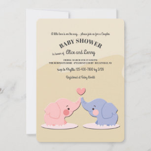 Schattige Elephant Couple Baby shower Uitnodiging