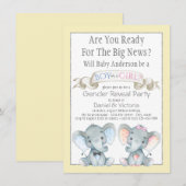 Schattige Elephant Gender Reveal Baby shower Invit Kaart (Voorkant / Achterkant)