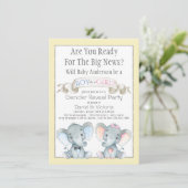 Schattige Elephant Gender Reveal Baby shower Invit Kaart (Staand voorkant)
